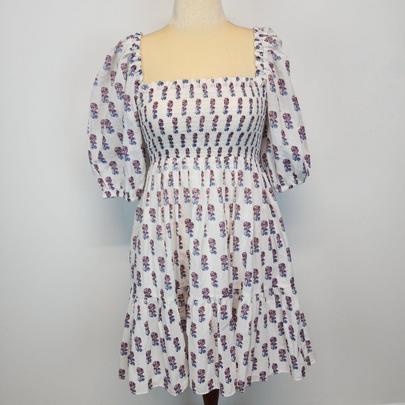 Ophelia & Indigo Dresses & Skirts - Ophelia & Indigo Clementine Floral Print Dress Womens Medium Smocked Puff Sleeve